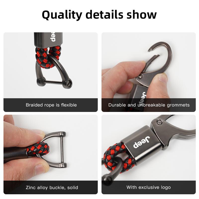 Kopphållare Zinklegering Flätat Rep Nyckelring Bilnyckelring Tillbehör För Jeep Grand Cherokee Wrangler JK Gladiator Compass Rene