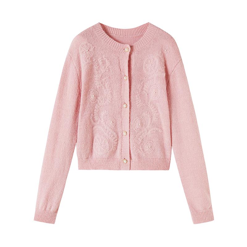 Xiangying Women s Round Neck Cable Knit Cardigan L