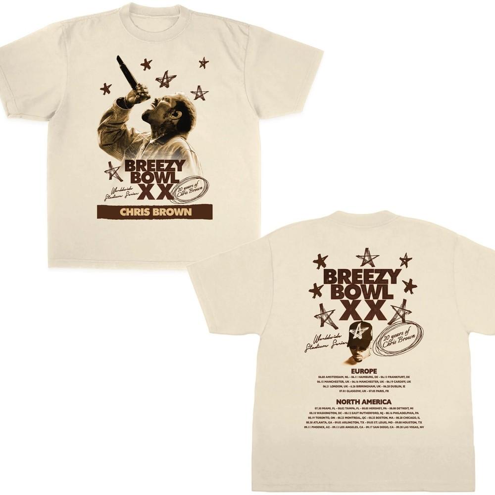 

Chris Brown Breezy Bowl XX Tour 2 sided T Shirt, Chris Brown Album,Gift For Fan L
