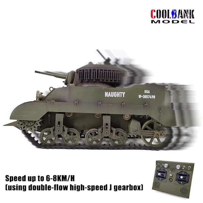 New 1/16 RC Tank U.S. M5A1 Stuart Light Tank Model 2.4G Military Vehicle Remote Control Crawler Tanks with Sound and Light Toy Boy