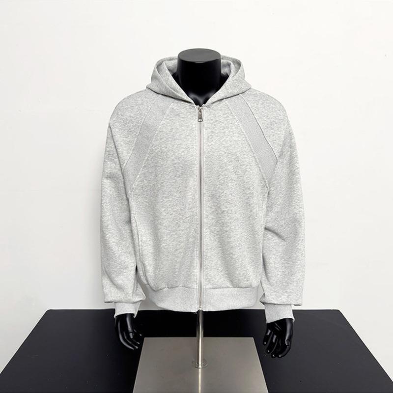 

Европейско-американская весенне-осенняя новая модная однотонная толстовка с длинным рукавом и капюшоном, мужской повседневный свободный кардиган-топ L серый