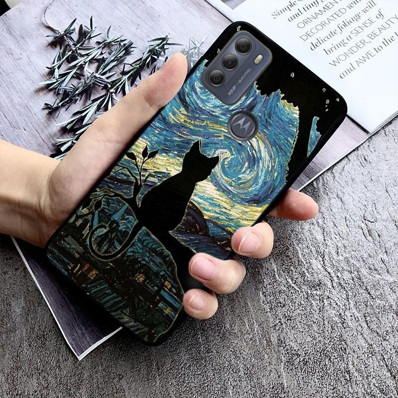 Cat Starry Night Van Gogh Case For Motorola Edge 50 40 Pro 50 40 30 Ultra Neo Fusion Moto G84 G54 G85 G62 G53 G72