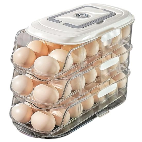Automatische Roller Eierhouder 1/2/3 Lagen Keuken Koelkast Verse Eieren Opbergrek Plastic Eier Organizer Container Dispenser met Handvat