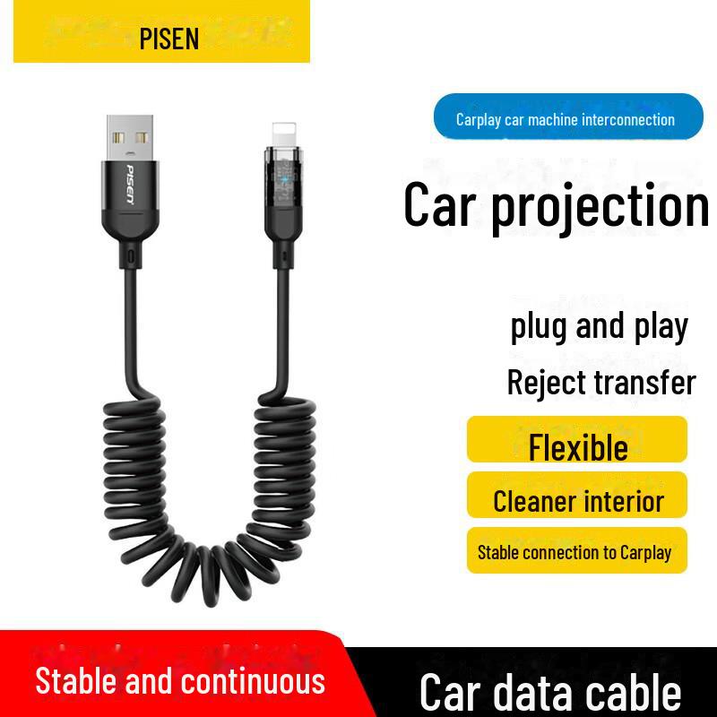 PISEN Pružinový kabel 3v1 pro rychlé nabíjení pro Apple & Huawei