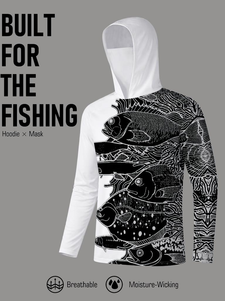 Men'S Outdoor Face Mask Hooded Long Sleeve Quick-Drying Breathable Stretchy Fishing Shirt