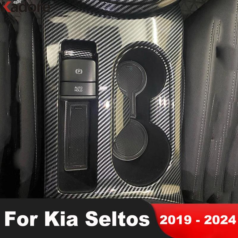 Для Kia Seltos -   2024 Углеродное волокно Рамка-накладка на держатель для стакана центральной консоли автомобиля Аксессуары для интерьера