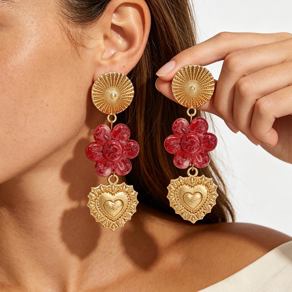 Vintage Multi Layer Dangle Earrings for Women Enamel Flower Heart Drop Earrings Fashion Charm Beach Vacation Jewelry Accessories
