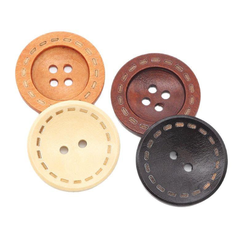 Laser-Dotted Retro Wooden Coat Buttons - Natural Wood Wide Edge for Shirt, Cardigan, or Trench Coat