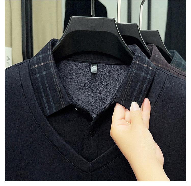 Men's 2025 Winter Premium Long-Sleeve Polo with Wool & Silk Fleece Lining, High-End Casual Base Layer