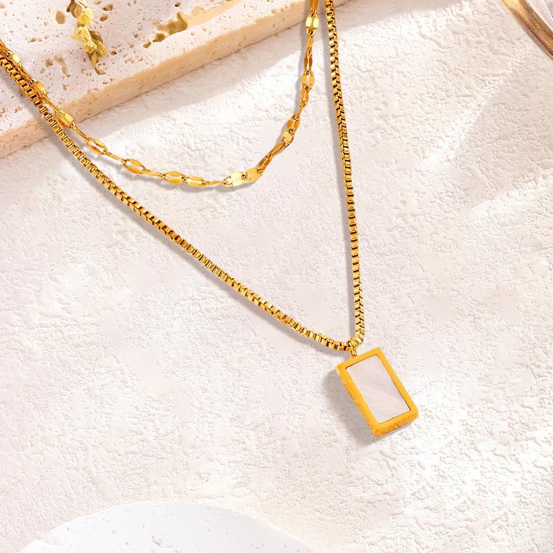316L Stainless Steel New Fashion Jewelry Minimalism Embed Seashells 2-Layer Charm Chain Choker Necklaces Pendants For Women