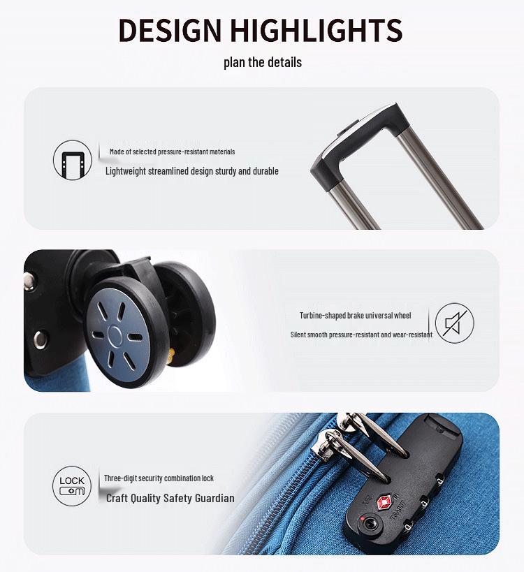 Large Capacity Oxford Cloth Trolley: 20-30 inch Suitcase with Universal Wheels and Password Lock for Men and Women, Ideal for Business Travel.