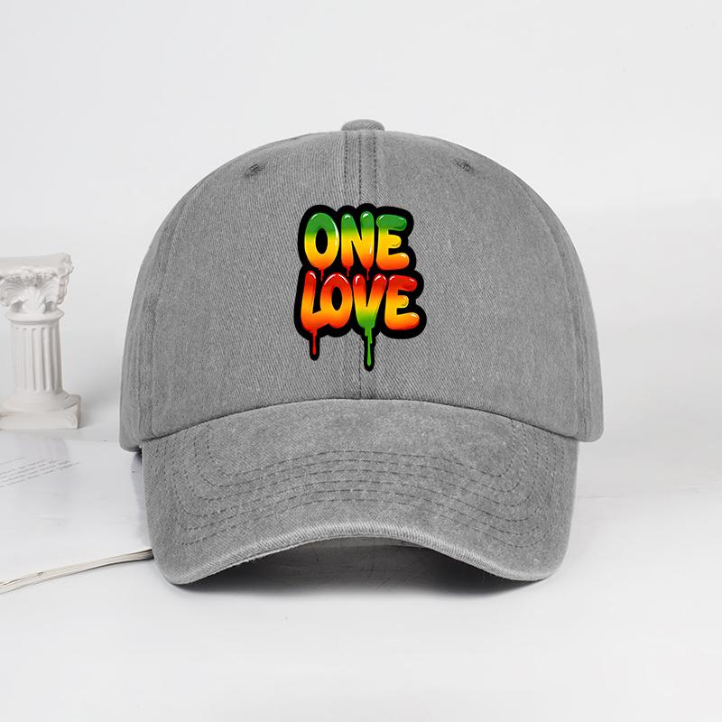 

“One Love” Graffiti Print Washed Baseball Cap Soft, Comfortable, Adjustable, Lightweight, Breathable Vibrant Reggae-Inspired Gra