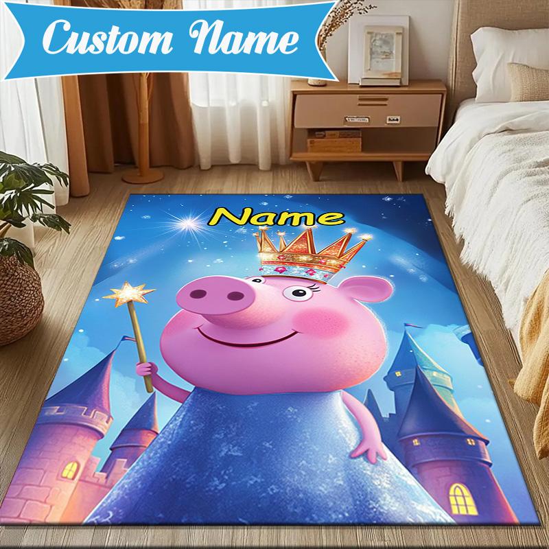 Custom Name Princess Pig's Royal Adventure Rug Game Carpet, Floor Mat for Bedroom Living Room Entryway Rug, Home Decor Gift for Christmas birthday