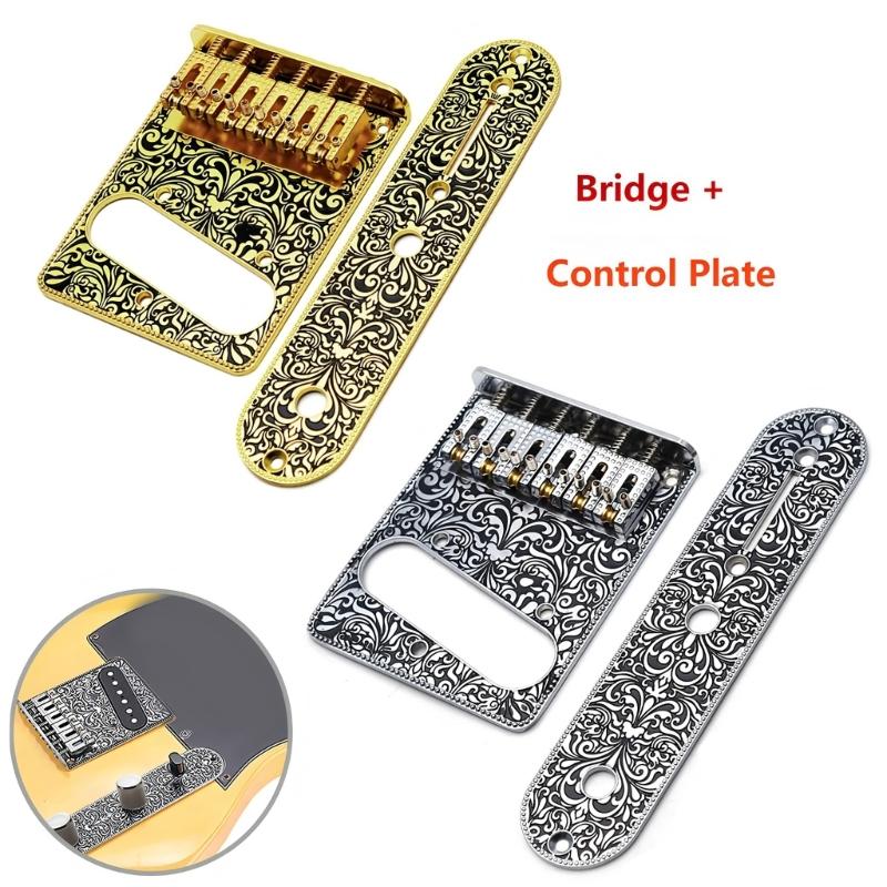Professional 6 String Saddles Bridge Plate Electric Guitar Bridge Control Panel with Carving Decorative Pattern