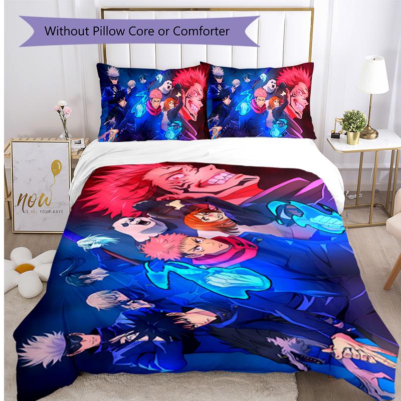 Jujutsu Kaisen Printed 3PCS Bedding Set Soft Breathable Duvet Cover Pillowcases Set Washable Bedroom Decor Home Gift