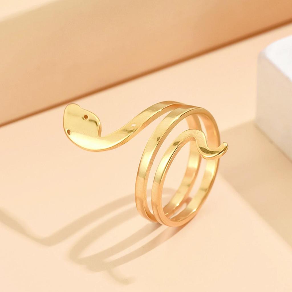 Trendy Snake-Shaped Stainless Steel Double Ring - Hip Hop Punk Style