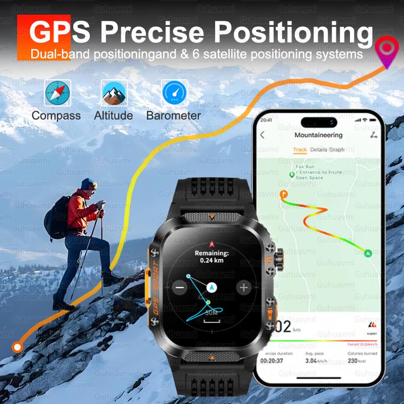 2026 New Men Military GPS Positioning Smart Watch Compass 10ATM Waterproof 100+ Sport Mode HD Bluetooth Call T-Rex 3 Smartwatch