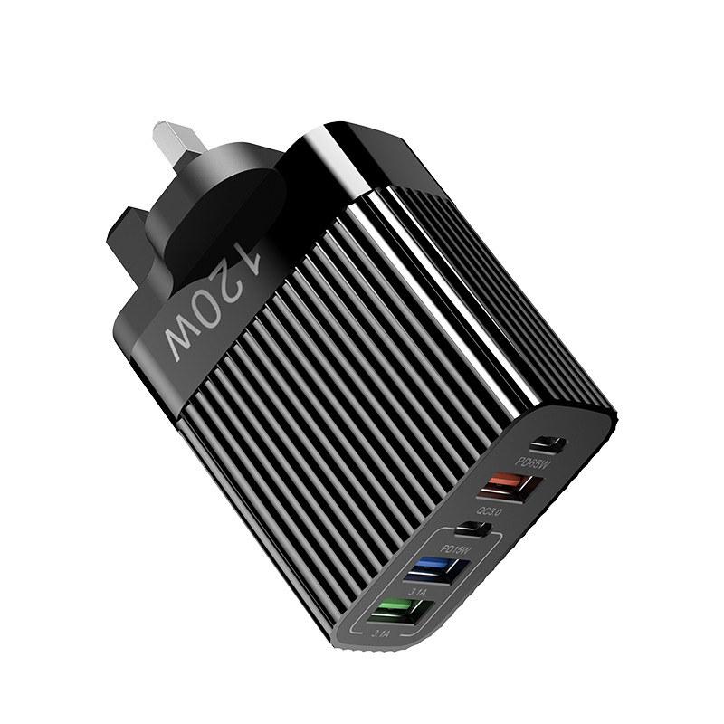 

Быстрое зарядное устройство USB, 5 портов, PD Type C, адаптер для быстрой зарядки телефона, адаптер для зарядного устройства для iPhone 15 Pro, Samsung, Xiaomi, Huawei, настенное зарядное устройство USB C UK чёрный