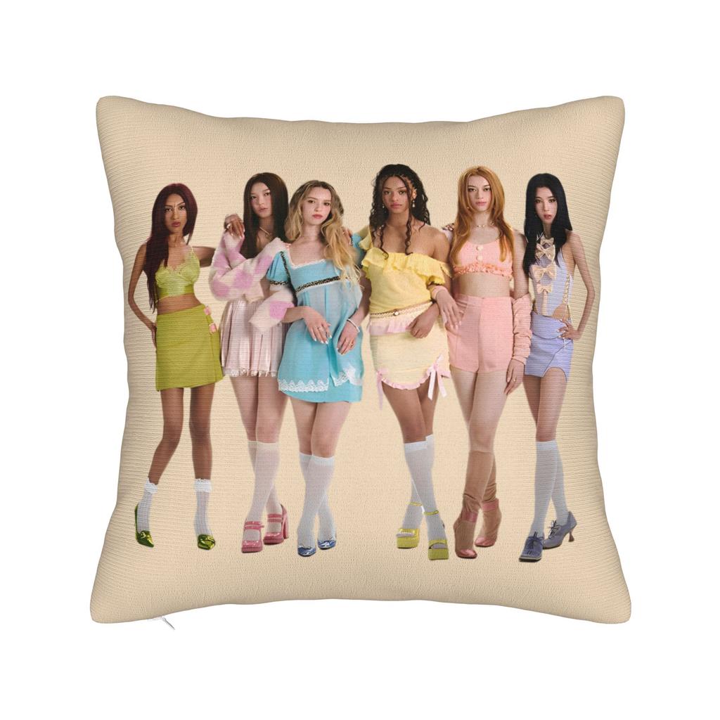 Katseye Kpop Style Square Pillow Cases Cushion Cover Vintage Zippered Decorative Throw Pillow Case Cover For Home 45X45Cm