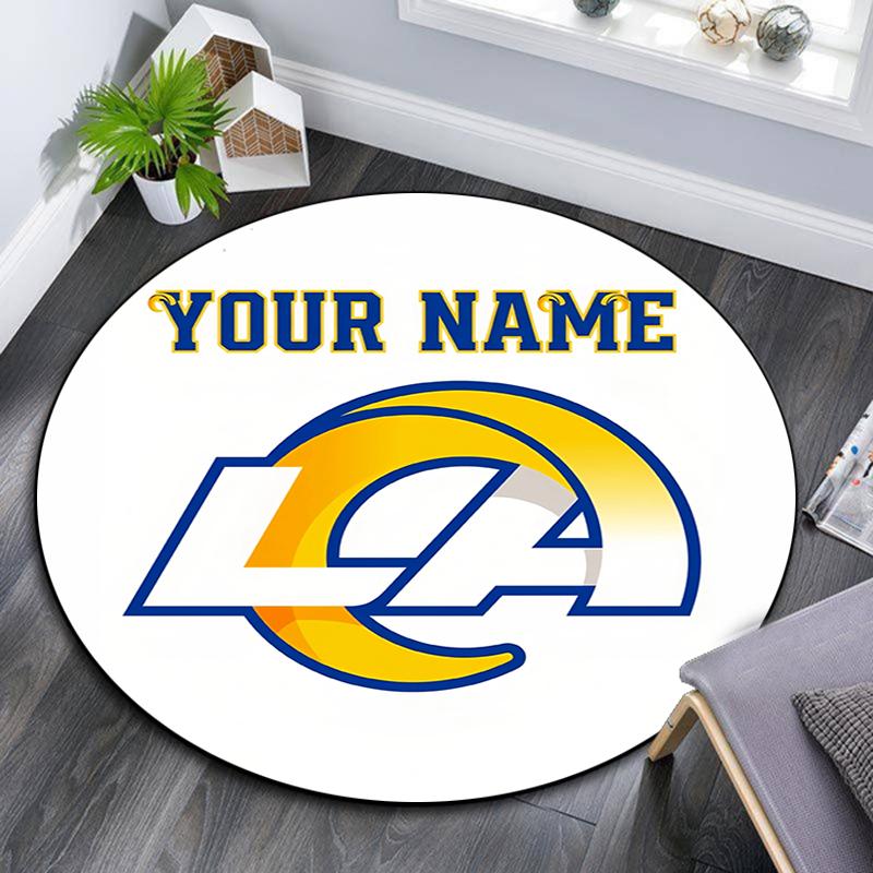 Custom Name,Los Angeles Rams pattern round rug,Carpet Rug for Living Room Bedroom Playroom ,Non-slip Floor Mat,Holiday Gifts and Birthday Gifts.