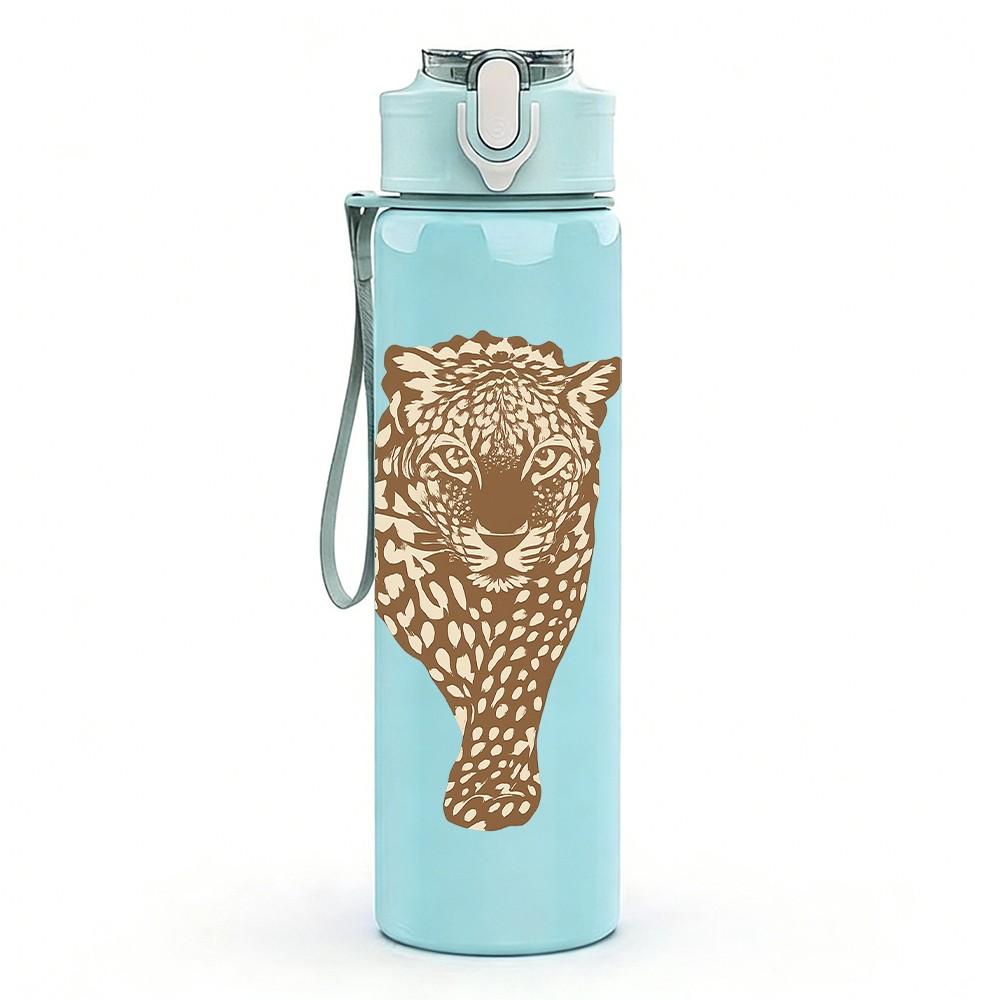 1PC Vintage Leopard Head Print 750ml Color Plastic Sports Water Bottle Leakproof Flip Straw Lid Suitable for Sports Office Home Use
