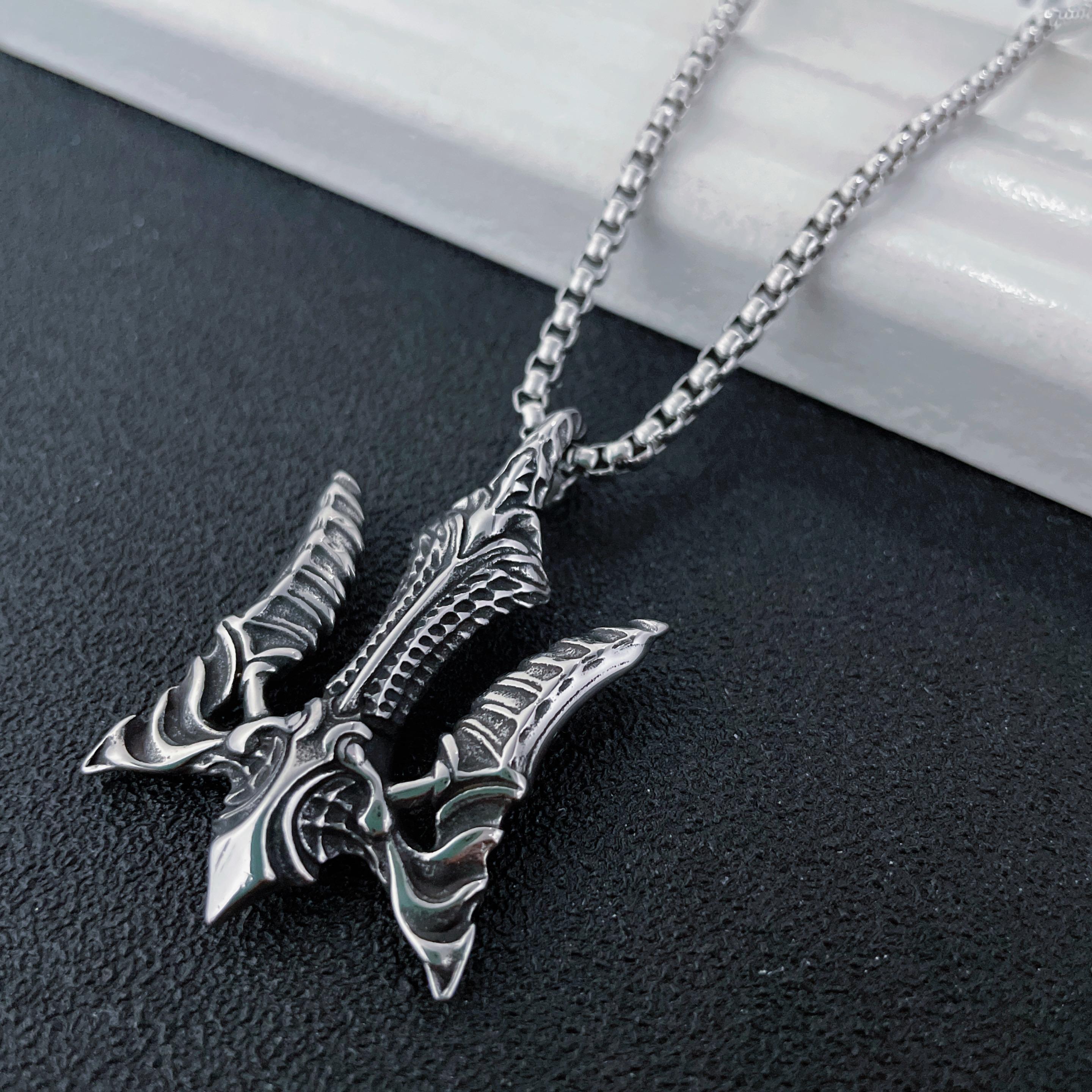 Viking Norse Trident Pendant Necklace Stainless Steel Jewelry for Men Women Retro Viking Accessories Gift Pendant with Chain серебряный
