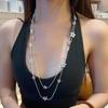 Korean Y2K Pentagram Five Star Pendant Necklace Silver Color Punk Long Chain Necklace Double Layer Y2K Jewelry Neck Chain Choker