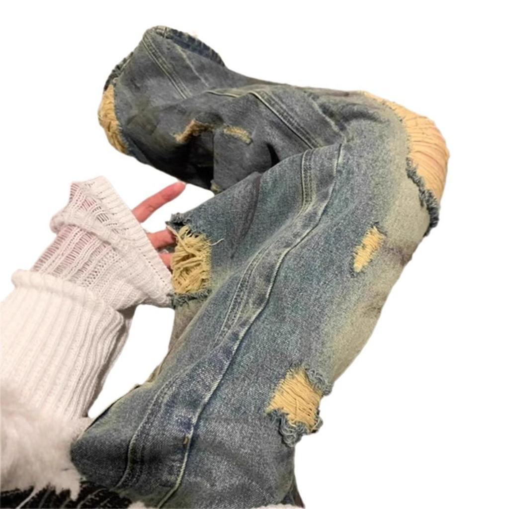 Unisex Amerikanische Retro Batik Ripped Weitbeinjeans