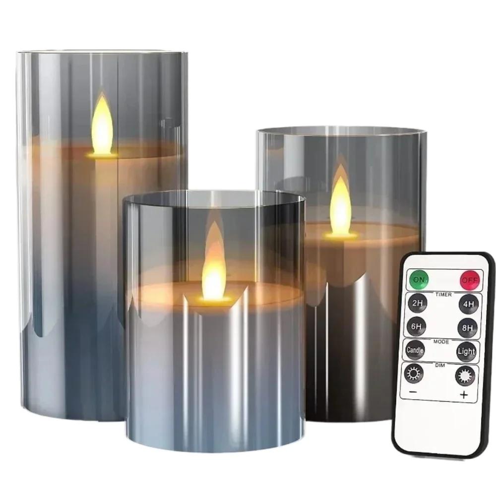 3pcs LED Lights Electronic Flameless Candles Tea Lights Fake Pillar Electronic Candles Lights for Wedding Party Christmas Decor