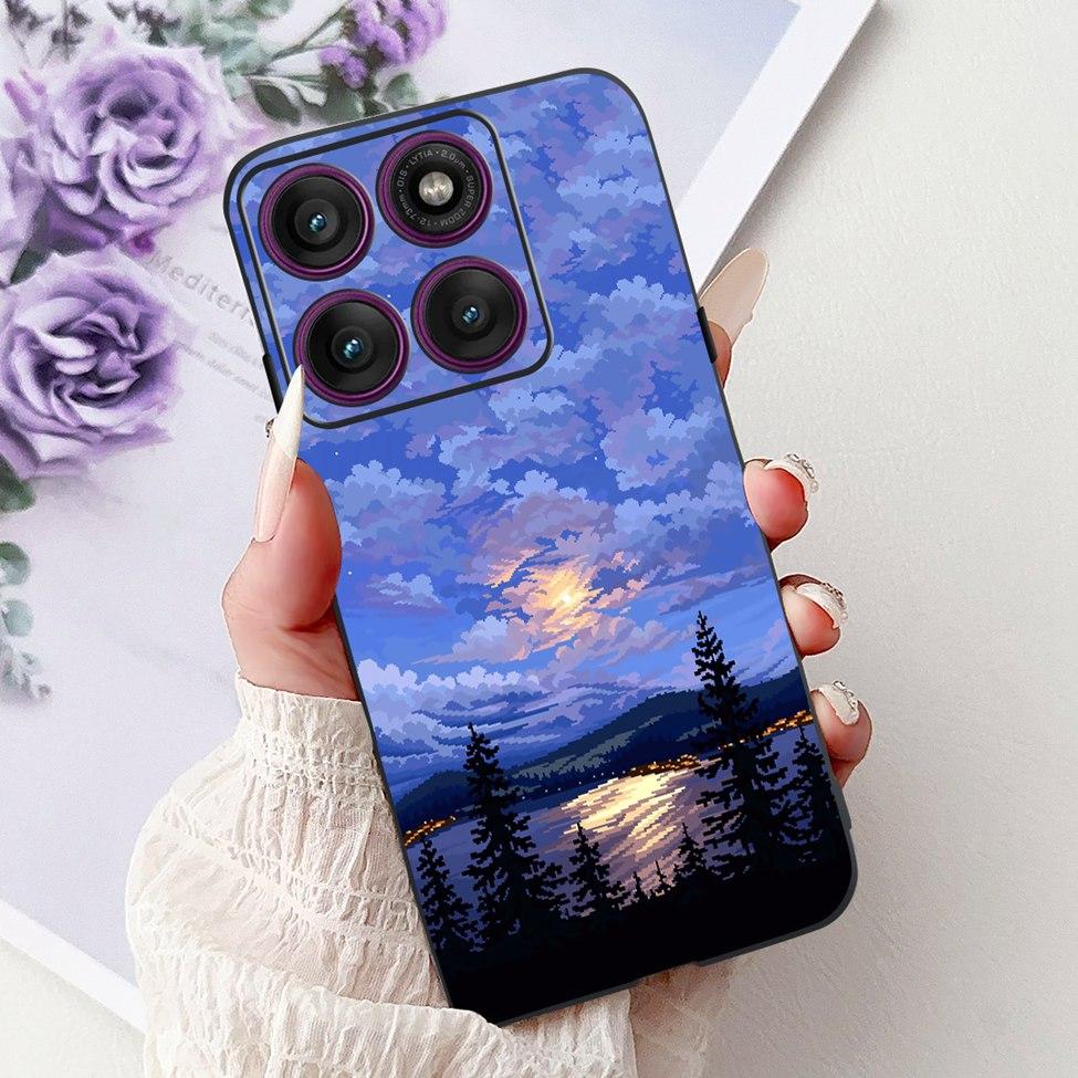 For Motorola Edge 60Pro XT2507-1 Back Cover For Motorola Edge 60 Pro Case Cute Cartoon Luxury Flower Painted Black Silicone 6.7"