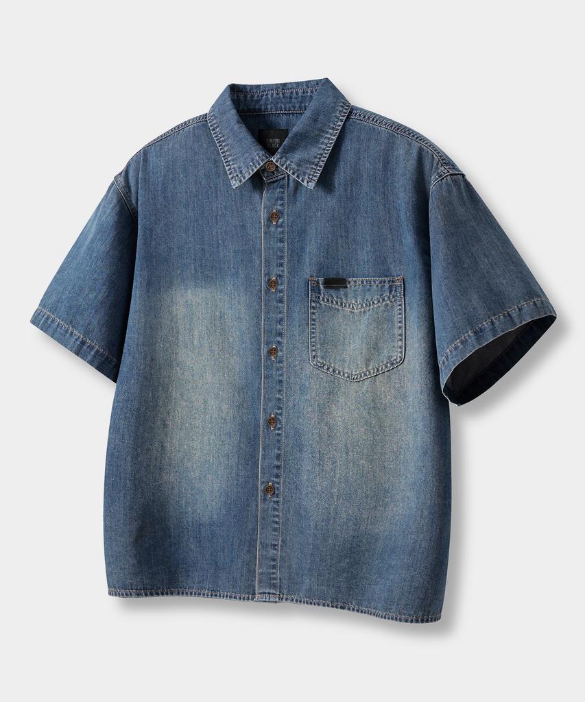 Dimiteulibeullaeg Bio-Washed Crop Denim Short Sleeve Shirt_2 Color