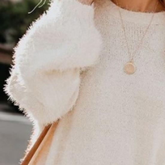 Women's Furry Pullover Sweater Dress Fuzzy Slouchy Oversized Long Tops Loose Crew Neck Fall