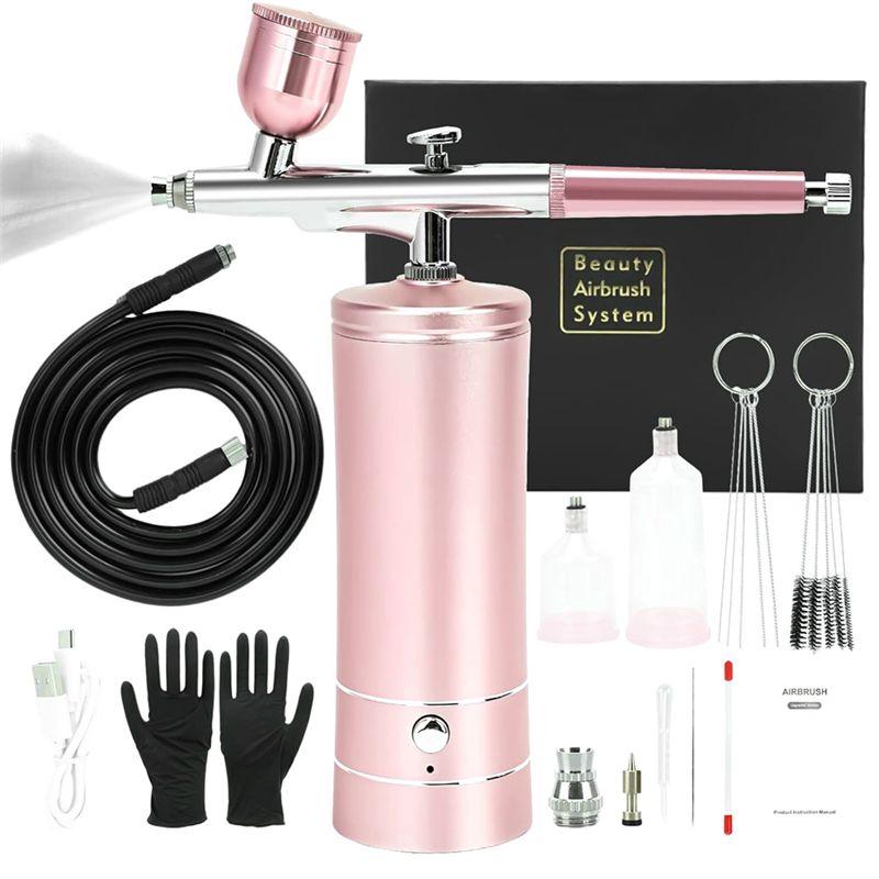 

A84E-Upgraded Airbrush Set With Air Compressor Cordless Automatic Airbrush Set Handheld Rechargeable Airbrush For Makeup Durable рожевий
