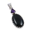 Natural Black Onyx,African Amethyst Gemstone 925 Solid Silver Pendant 1.75" g8N85