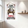 Vintage Rustic 'SLOW TURTLE CROSSING' Metal Tin Sign with Turtle Illustration - Warning Sign for Home Garden Outdoor Decor, Retr