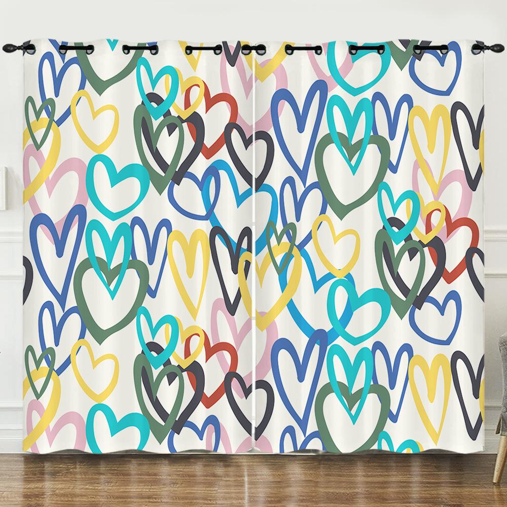 Curtains Full Screen Love Romantic 3D Digital Printing Blackout Curtain Punching