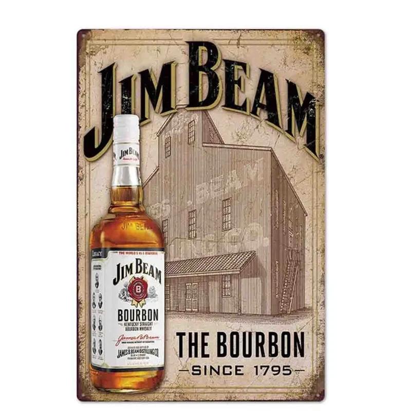 Öl Vin Jameson Affisch Metallplåt Skylt Vintage Metallväggplattor Hantverk Dekor Bar Café Kök Plåt Målning Järnplattor