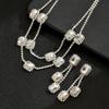 Zircon Square Fringed Earrings, Royal Style Earrings and Necklace, Luxurious Wedding Accessory