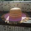 Korean Version Of Rose Pink Vacation Beach Woven Wide Brim Wavy Hair Beard Top Hat Women'S Summer Sunshade Sun Protection Travel Straw Hat