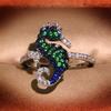 Sterling Silver Color Cute Seahorse Hippocampus Ring with Bling Zircon Stone Wedding Engagement Ring Women Fashion Jewelry