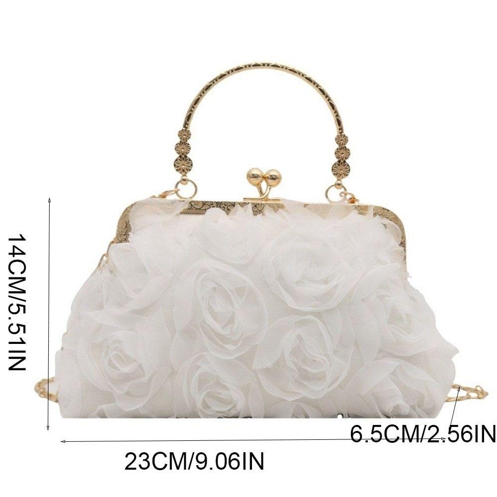 Luxury Chiffon Evening Banquet Bag Chain 3D Kiss Lock Shoulder Bag Korean Style Handheld Crossbody Bag Wedding