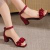 Ethnic Block Heel Retro Flower Sandals 2026 Summer New Versatile Kitten Heel Fashion Roman Women's Shoes