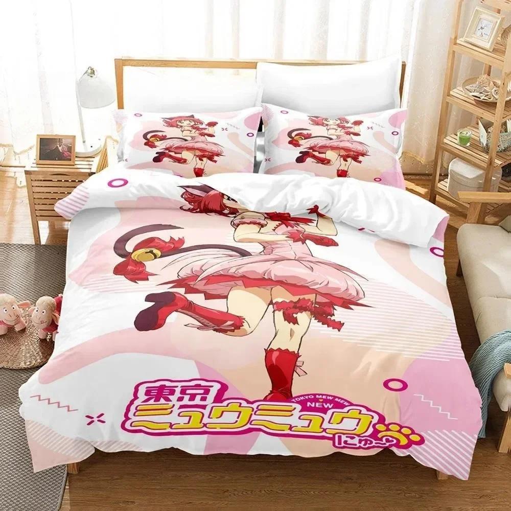 3D-Druck Anime Kawaii Girls Tokyo Mew Mew Bettwäsche-Set Einzelbett Twin Full Queen King Size Bettset Erwachsene Kinder Schlafzimmer Bettbezug-Sets
