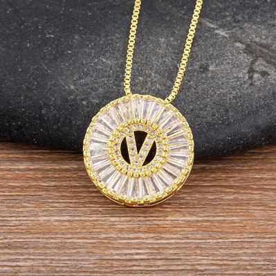 Nidin Name Initials A-Z 26 Zircon Letters Necklace Gold Color Alphabet Clavicle Chain Choker For Women Pendant Collar Jewelry