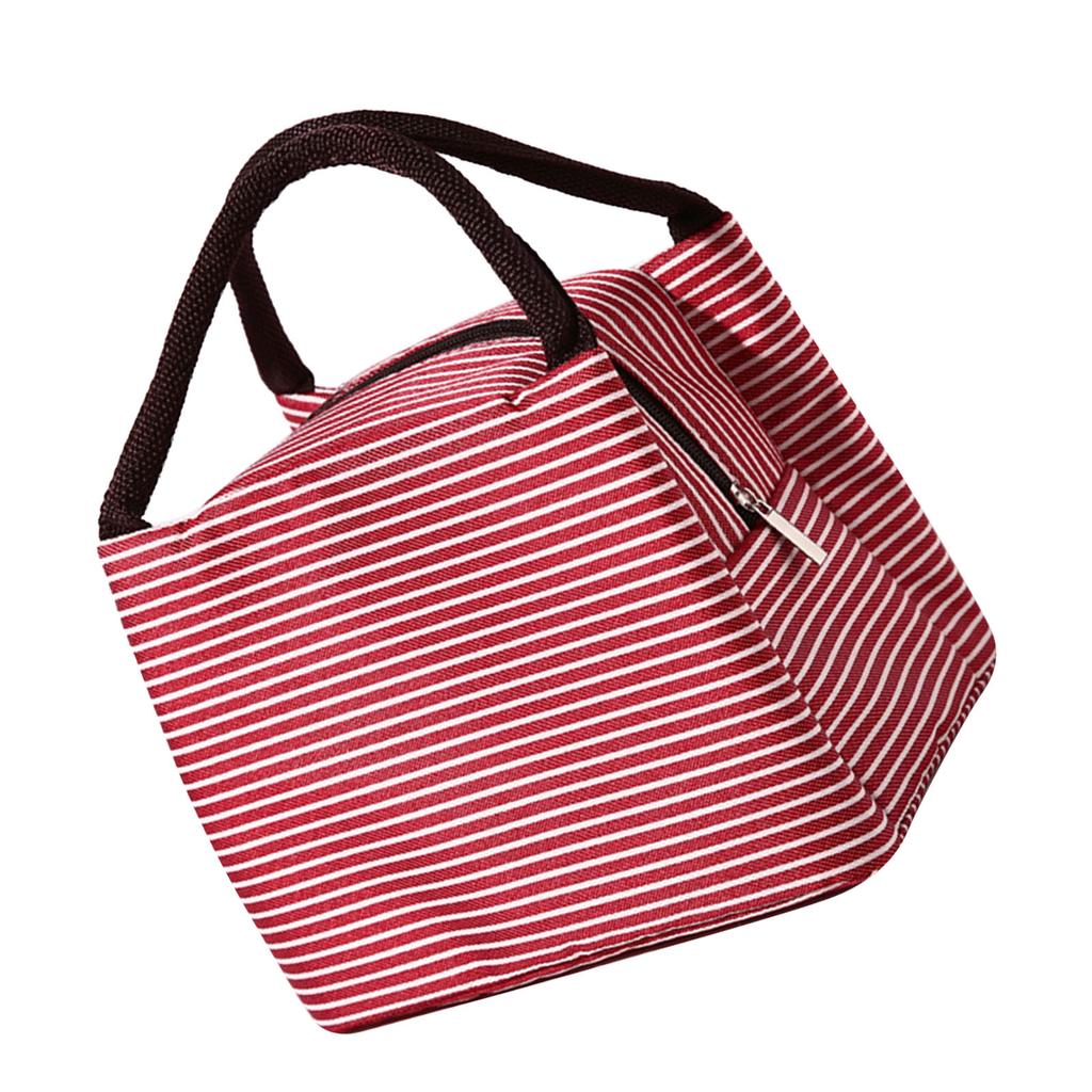 Matboksveske Bærbar Stor Kapasitet Sammenleggbar Isolert Piknikveske for Reise Arbeid Rød Stripete
