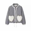 Damen Winter Streetwear Patchwork Karomuster Baumwollmantel Lockere Passform Runder Halsausschnitt Langarm Oberbekleidung