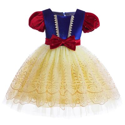 Abito Lolita Bianco Neve in Velluto con Maniche a Sbuffo in Stile Western per Ragazze