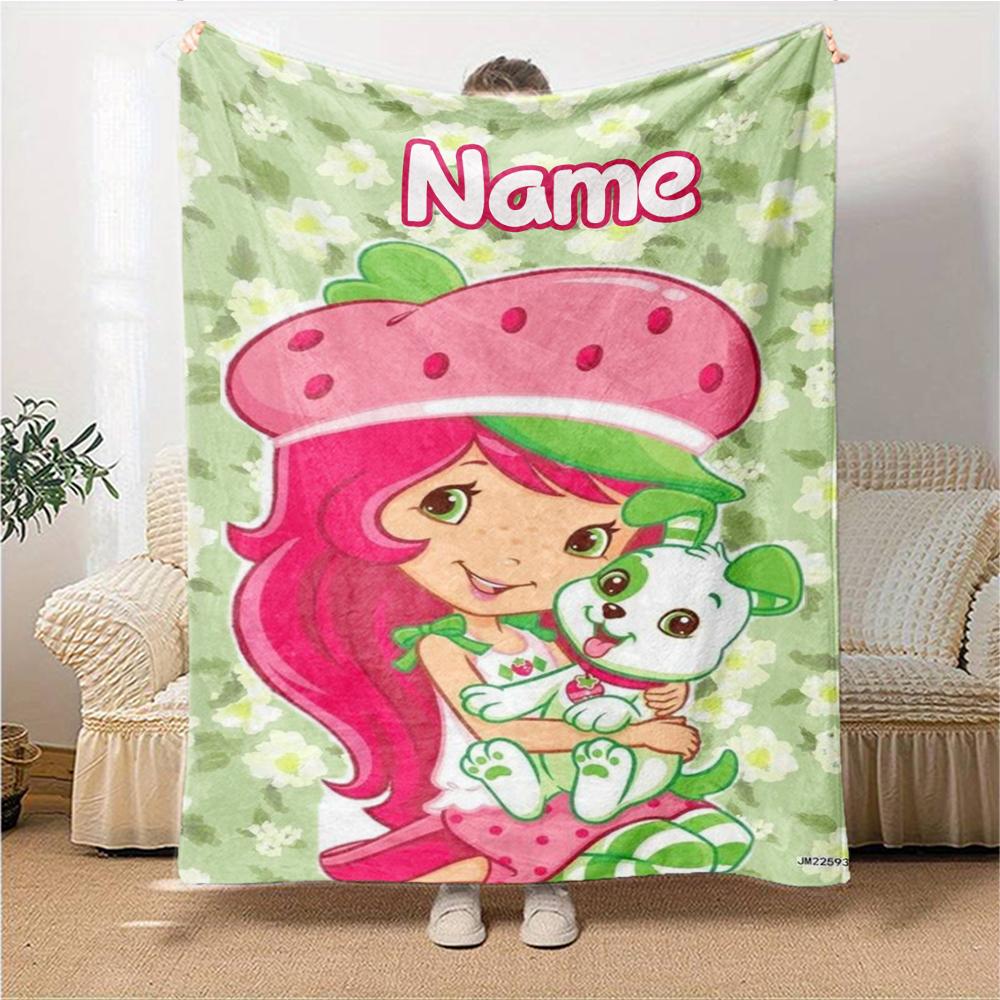 Custom Name Strawberry Princess Fantasy Party Blanket For Couch Bed Plush Cozy Fuzzy Blanket Super Soft Warm Blankets For Fall And Winter 0916256