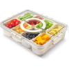 Snackle Box, Divided Serving Tray with Lid and Handle - Portable Snackle Box Charcuterie Container, Clear Snack Platter Organizer, 8 Compartments