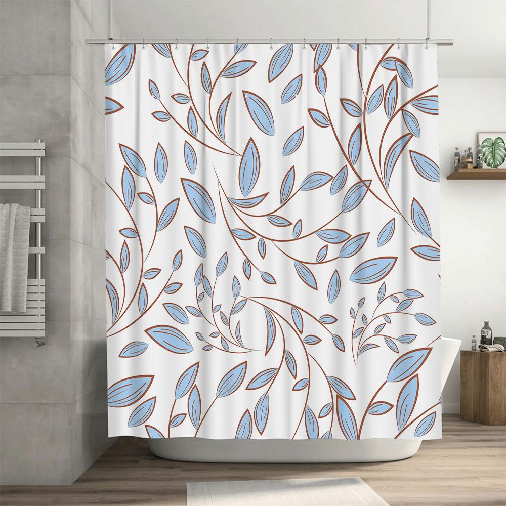 Luxury Bathroom Decorbeautiful Blue Floral Shower Curtain With Rustic Brown Leaf Pattern For Home Interior Design Available In M